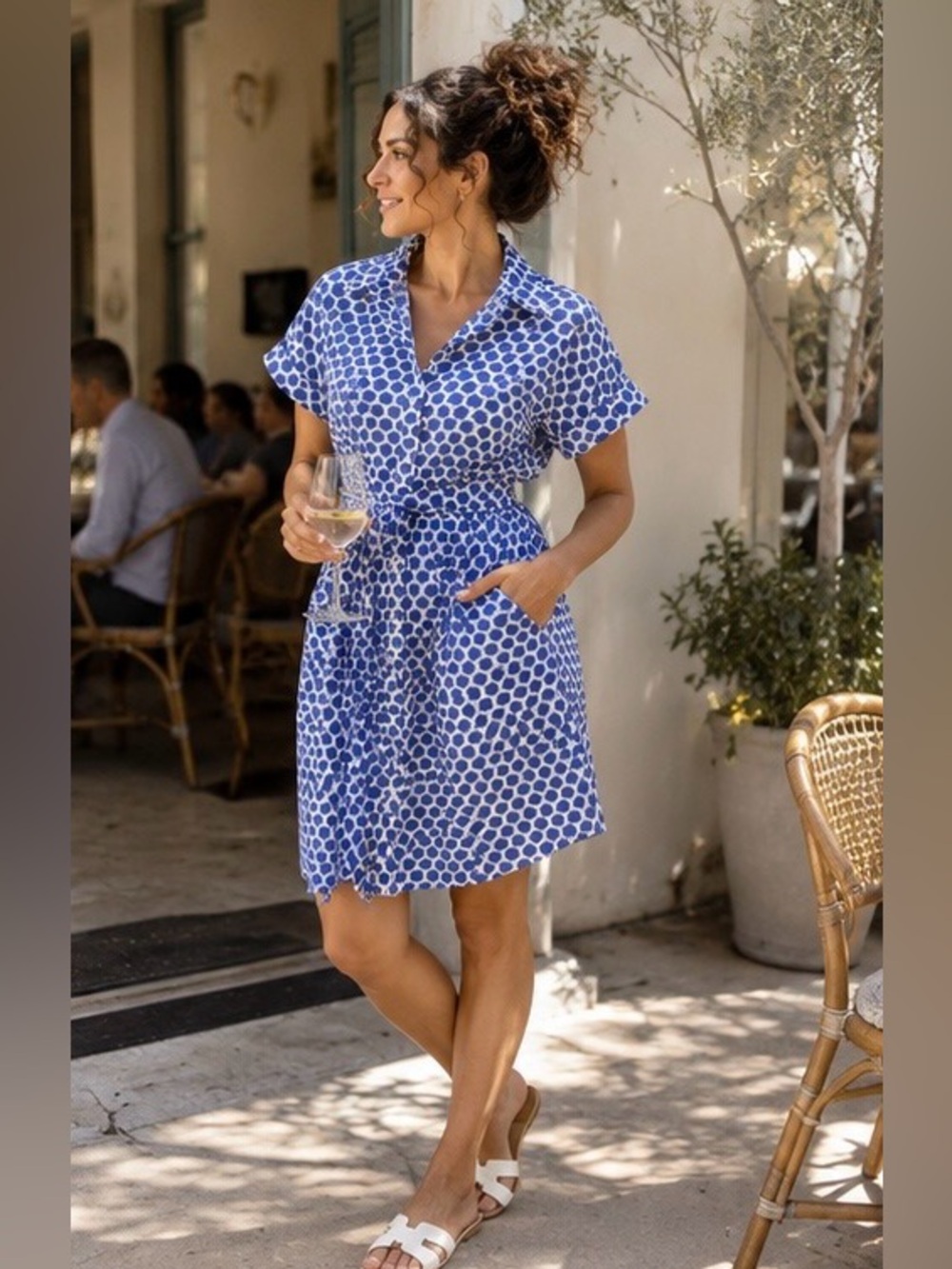 Talbots Petite Blue & White Printed Shirt Dress With Tie Belt Size 8P